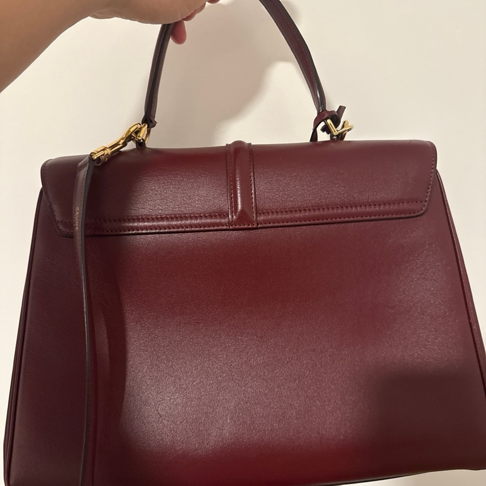 Elegant Burgundy Leather Handbag- celine sac 16 large - Picture 2 of 10